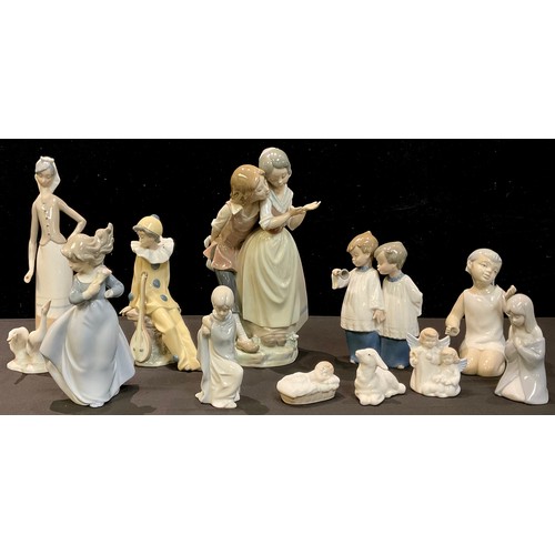 108 - A Lladro figure group, of a Dutch girl and companion, 27cm high, printed mark; another, Goose Girl, ... 