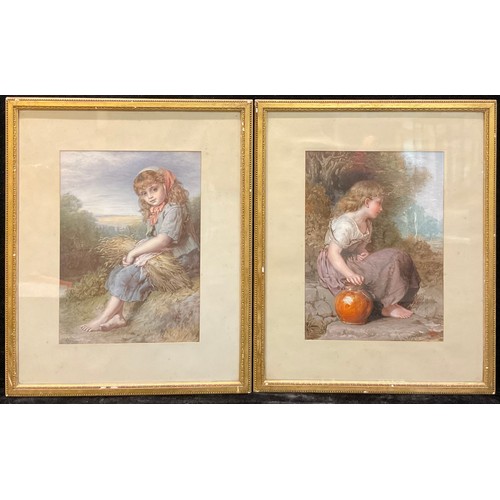 118 - A pair of 19th century lithographic prints, of children in pastoral settings, 41cm x 30cm, each gilt... 