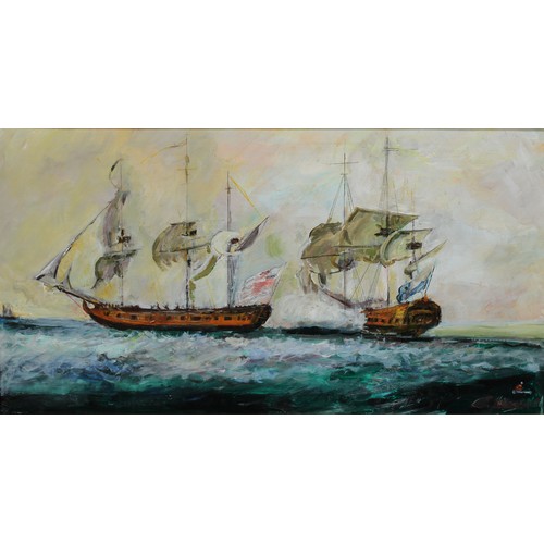 119 - Frederick England (20th century)
Skirmish at Sea
signed and dated 2022 to verso, acrylic on canvas, ... 