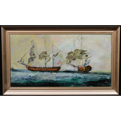 119 - Frederick England (20th century)
Skirmish at Sea
signed and dated 2022 to verso, acrylic on canvas, ... 