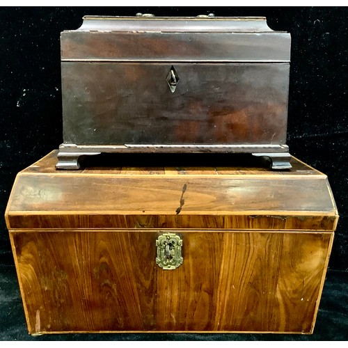 122 - A large Georgian rosewood tea caddy; an 18th century mahogany caddy (a/f)