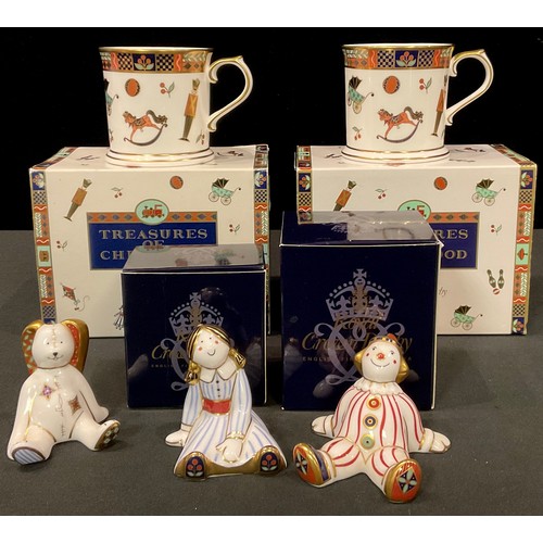 131 - A Royal Crown Derby Treasures of Childhood mug, boxed; another the same; others, Stripy Clown, boxed... 