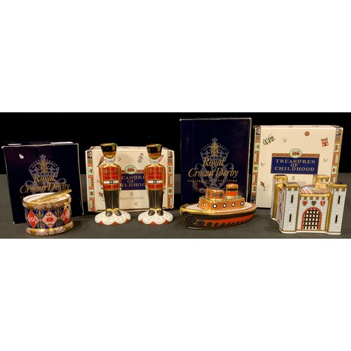 134 - A Royal Crown Derby miniature model, Treasures of Childhood, Mini Fort, boxed; others, Toy Drum, box... 