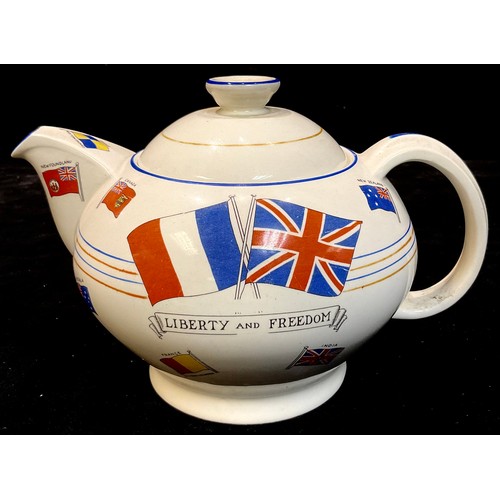 139 - A Crown Ducal teapot, transfer printed, War Against Hitlerism, This Souvenir Teapot was made for Dys... 