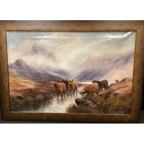 160 - J.B. Douglas, 
a pair, Highland Cattle, 
signed, oil on canvas, 50cm x 75cm