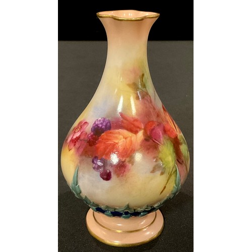 165 - A Royal Worcester Hadley, Autumn Fruits pattern pedestal bottle vase, hand painted with leafy berrie... 