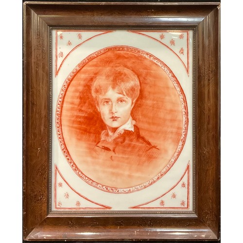 168 - A 19th century porcelain plaque, portrait of a young boy, 33cm x 26cm