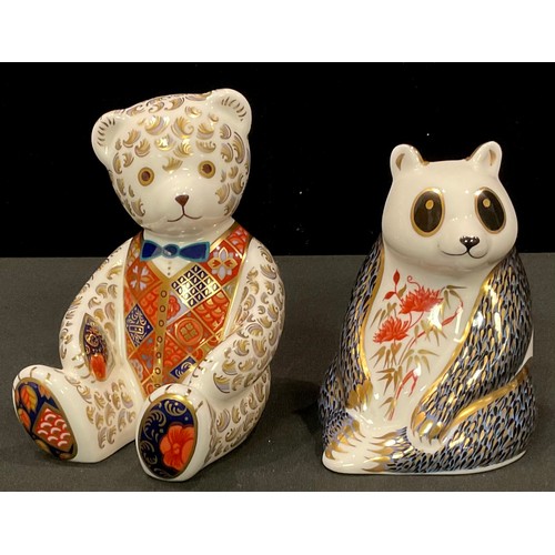 172 - A Royal Crown Derby paperweight, Debonair Bear, gold stopper, printed marks; another, Panda, gold st... 