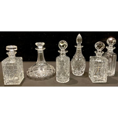 180 - Glassware - decanters, a Cumbrian Crystal ship's decanter and stopper; others, various shapes (6)