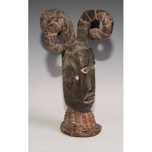 714 - Decorative Tribal Art and the Eclectic Interior - an Ekoi (Ejagham) headdress or crest mask, hide cl... 