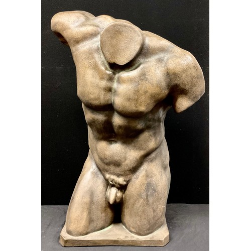 22 - A plaster library model, of a male torso, after the antique, canted rectangular base, 79cm high