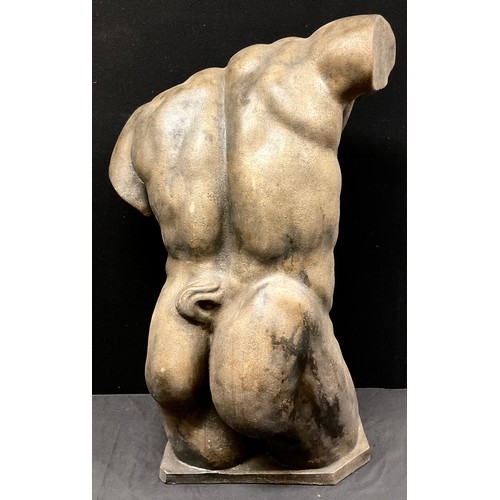 22 - A plaster library model, of a male torso, after the antique, canted rectangular base, 79cm high