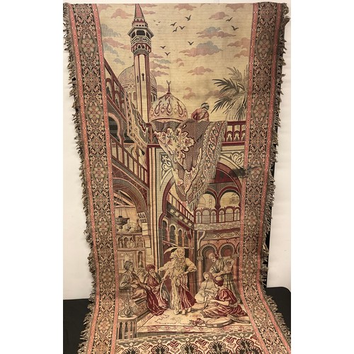 225 - Interior Decoration - a woven throw or wall hanging, worked in polychrome with Renaissance figures, ... 