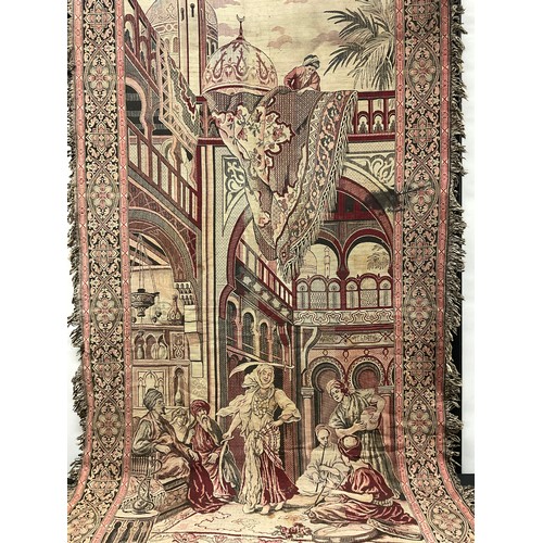 225 - Interior Decoration - a woven throw or wall hanging, worked in polychrome with Renaissance figures, ... 