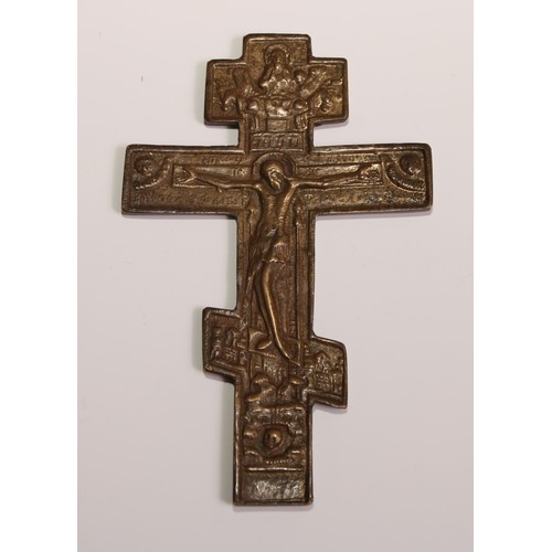 445 - A Russian Orthodox cross, of  Slavonic form, 15cm long; others (3)