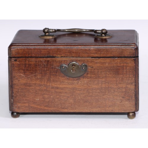 328 - A George II mahogany tea caddy, hinged cover with brass swan neck handle, enclosing two compartments... 