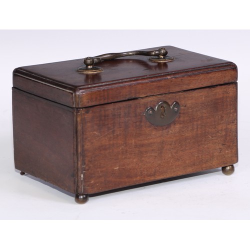 328 - A George II mahogany tea caddy, hinged cover with brass swan neck handle, enclosing two compartments... 