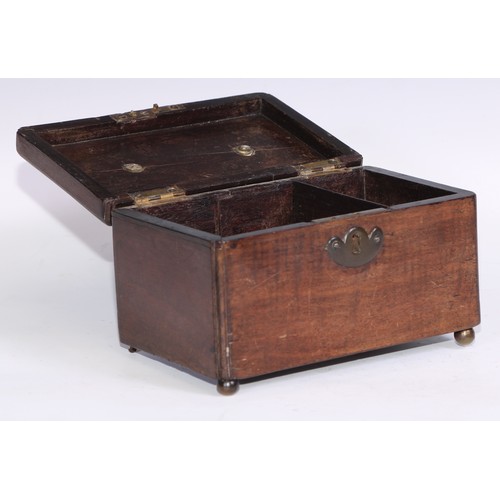 328 - A George II mahogany tea caddy, hinged cover with brass swan neck handle, enclosing two compartments... 