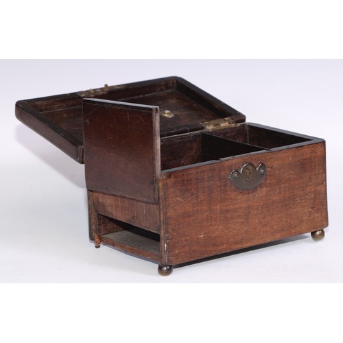 328 - A George II mahogany tea caddy, hinged cover with brass swan neck handle, enclosing two compartments... 