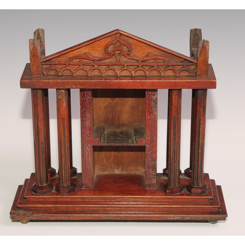 190 - A Grand Tour mahogany architectural  shrine, stepped base, 27.5cm high