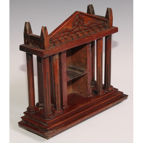 190 - A Grand Tour mahogany architectural  shrine, stepped base, 27.5cm high