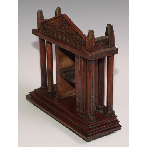 190 - A Grand Tour mahogany architectural  shrine, stepped base, 27.5cm high