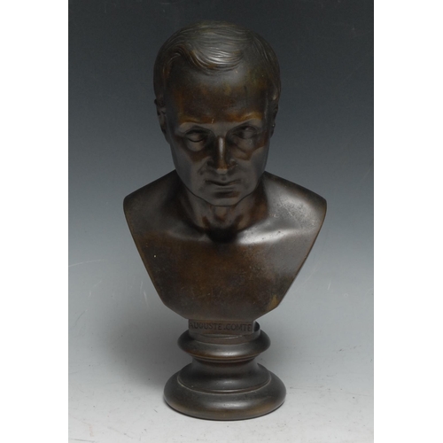 217 - French School (19th century), a brown patinated bronze bust, of Auguste Comte (1798 - 1857), inscrib... 