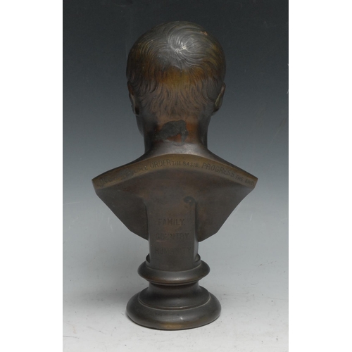 217 - French School (19th century), a brown patinated bronze bust, of Auguste Comte (1798 - 1857), inscrib... 