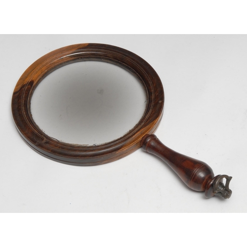 159 - A 19th century lignum vitae connoisseur's lens, circular magnifying glass, turned handle with brass ... 