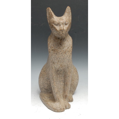 543 - An Egyptian Grand Tour type granite library model of Bastet, as a cat, in seated pose, 39.5cm high