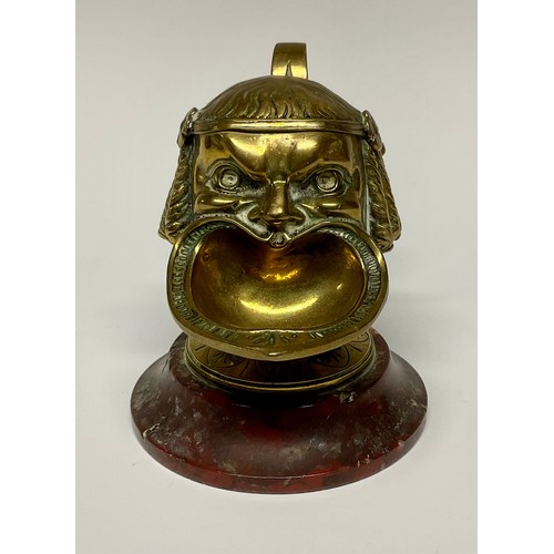 104 - A 19th century Grand Tour gilt bronze inkwell, cast after the Antique, rosso antico marble base, 11c... 