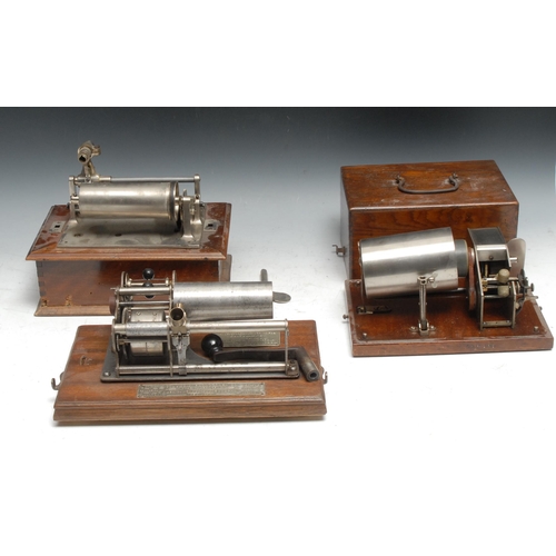 789 - An early 20th century Edison Domestic Graphophone, 29cm wide;  another;  a part French phonograph (3... 