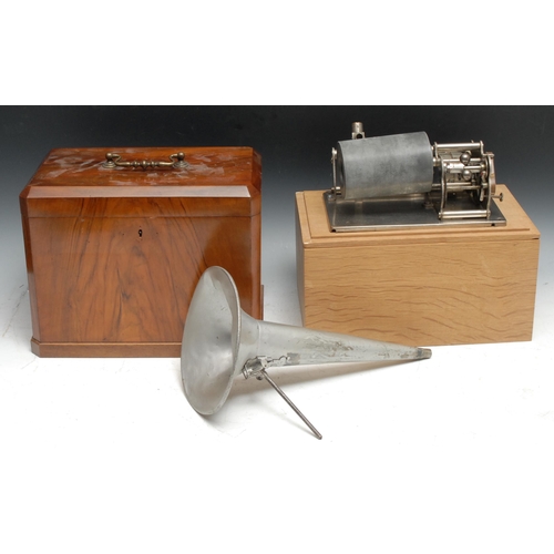 787 - An early 20th century cylinder phonograph, walnut case;  another