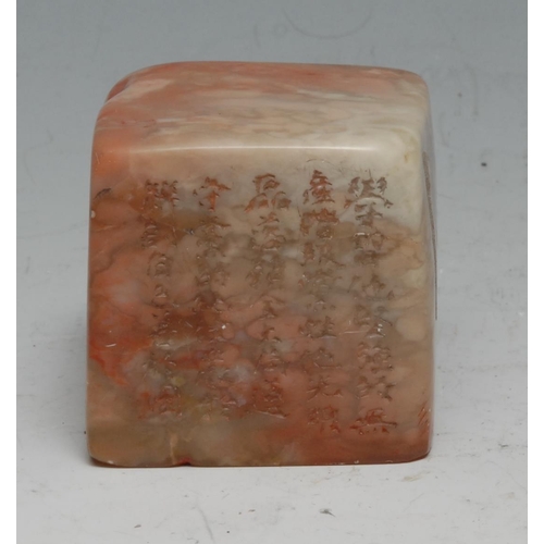 304 - A Chinese soapstone seal, inscribed to two faces with verse, 5.5cm highl others (5)