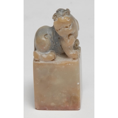 304 - A Chinese soapstone seal, inscribed to two faces with verse, 5.5cm highl others (5)