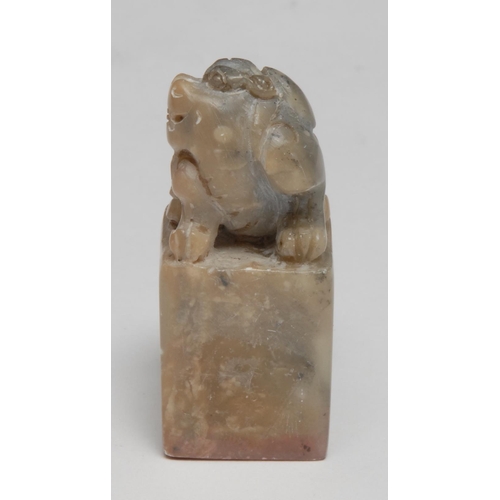 304 - A Chinese soapstone seal, inscribed to two faces with verse, 5.5cm highl others (5)