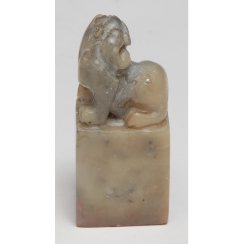 304 - A Chinese soapstone seal, inscribed to two faces with verse, 5.5cm highl others (5)