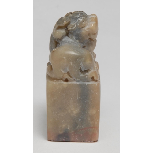 304 - A Chinese soapstone seal, inscribed to two faces with verse, 5.5cm highl others (5)