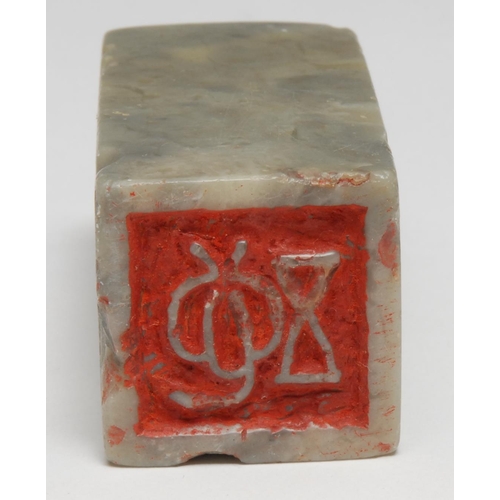 304 - A Chinese soapstone seal, inscribed to two faces with verse, 5.5cm highl others (5)