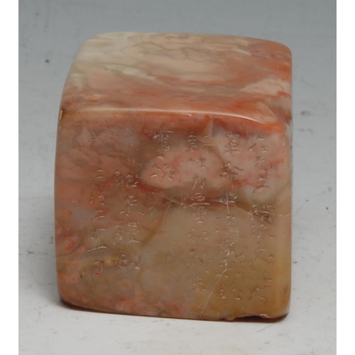 304 - A Chinese soapstone seal, inscribed to two faces with verse, 5.5cm highl others (5)