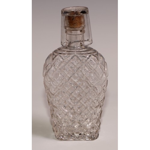 102 - A 19th century glass travelling hip flask and tubler, H Pochet's Patent, 17cm long