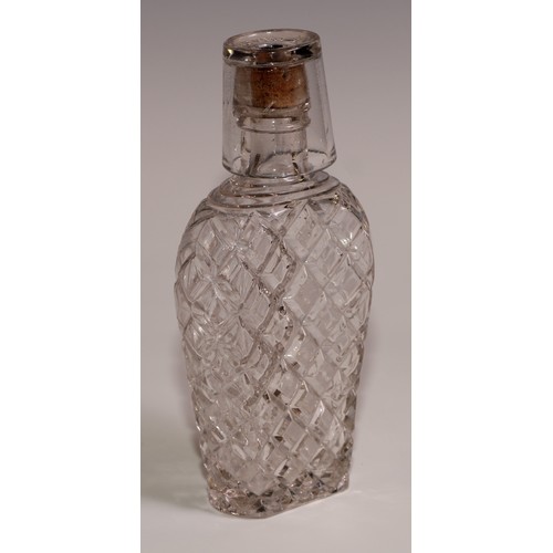 102 - A 19th century glass travelling hip flask and tubler, H Pochet's Patent, 17cm long