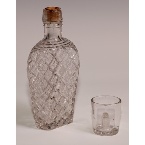 102 - A 19th century glass travelling hip flask and tubler, H Pochet's Patent, 17cm long