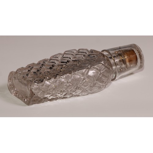 102 - A 19th century glass travelling hip flask and tubler, H Pochet's Patent, 17cm long