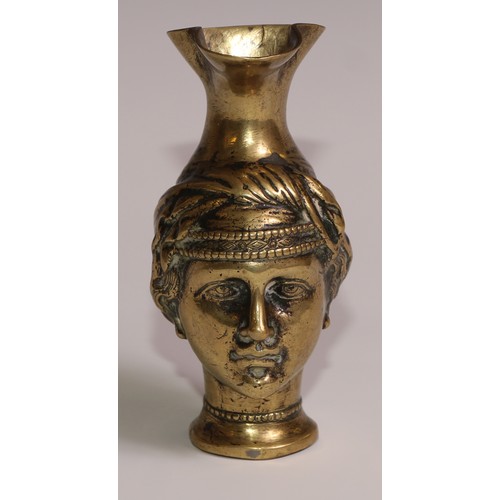 188 - A Grand Tour bronze kantharos type figural vessel, cast as a turbanned head, 13.5cm high, 19th centu... 