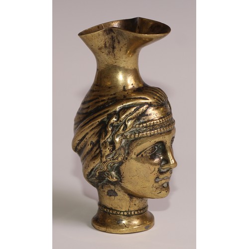 188 - A Grand Tour bronze kantharos type figural vessel, cast as a turbanned head, 13.5cm high, 19th centu... 