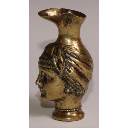 188 - A Grand Tour bronze kantharos type figural vessel, cast as a turbanned head, 13.5cm high, 19th centu... 