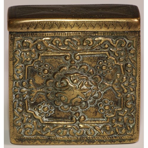 164 - A 19th century Ottoman brass palaska cartridge box, hinged cover, cast and chased with stylised flow... 