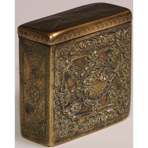 164 - A 19th century Ottoman brass palaska cartridge box, hinged cover, cast and chased with stylised flow... 