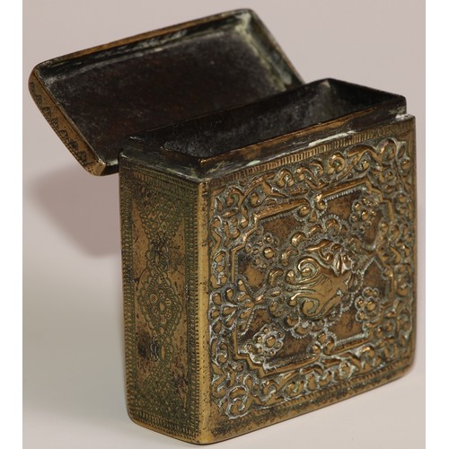 164 - A 19th century Ottoman brass palaska cartridge box, hinged cover, cast and chased with stylised flow... 